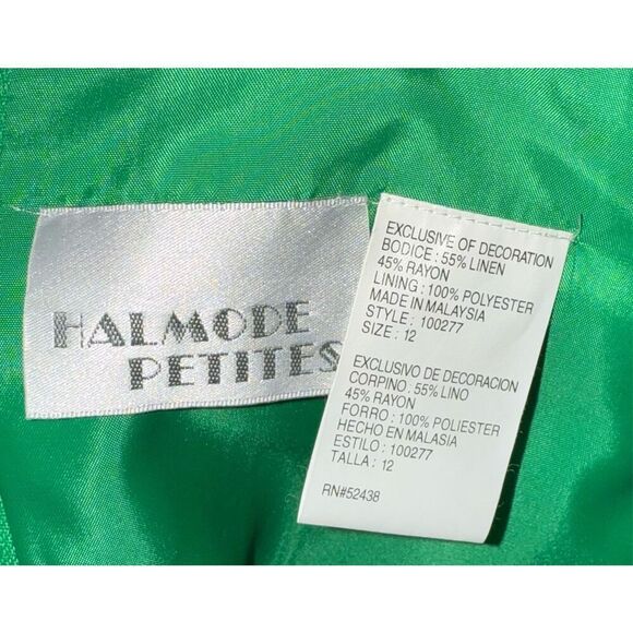 Kelly Green Linen Blend V-Neck Sht Slv Top by Halmode Petites Vintage Sz. 12 - Picture 8 of 10